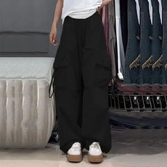 Large Pocket Retro Wide Leg Overalls - Black / S