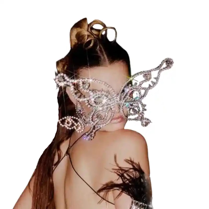 Large Sparkly Rhinestone Butterfly Face Mask