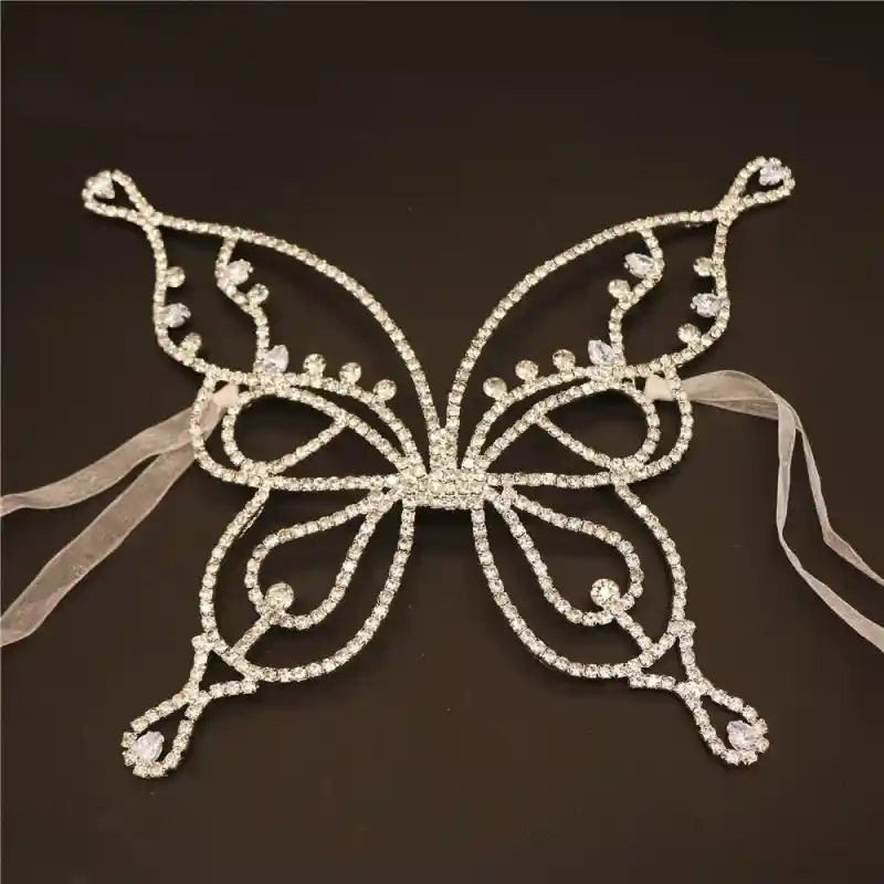 Large Sparkly Rhinestone Butterfly Face Mask - Accesories