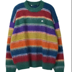 Lazy Style Striped Knitted Sweater - One Size / Rainbow