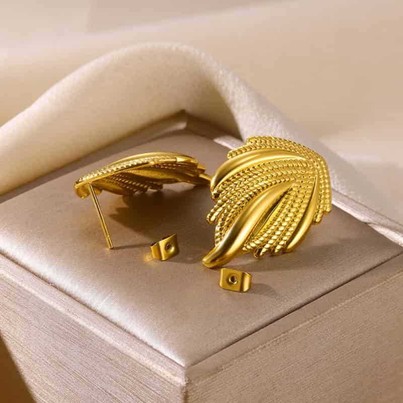 Leaf Heart Spiral Stainless Steel Weave Irregular Stud