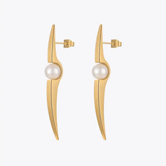 Leaf Pearl Stainless Steel Earrings