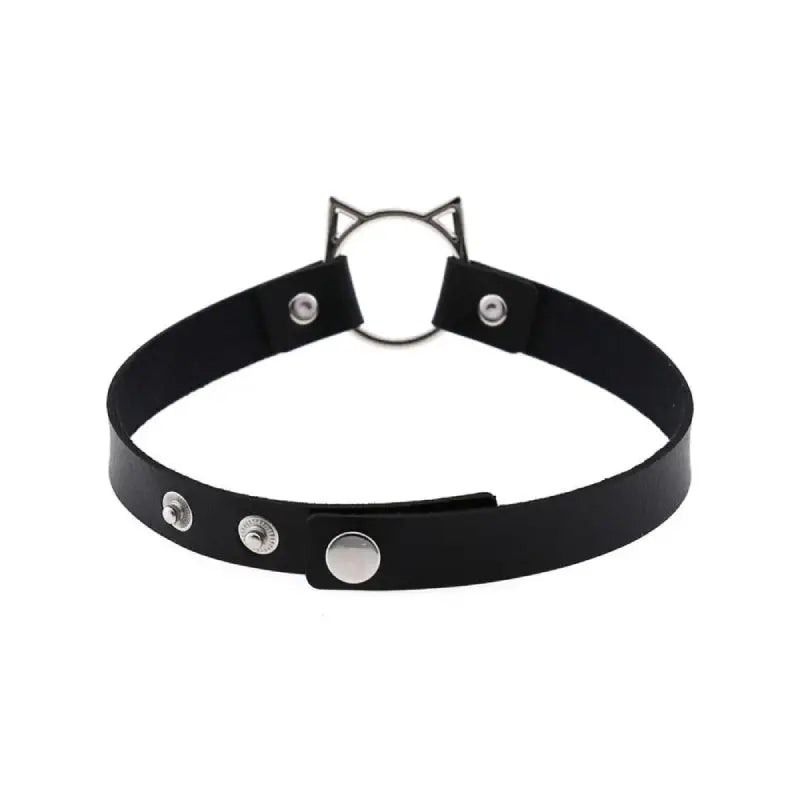 Leather Gothic Lock Hollow Cat Spike Collar