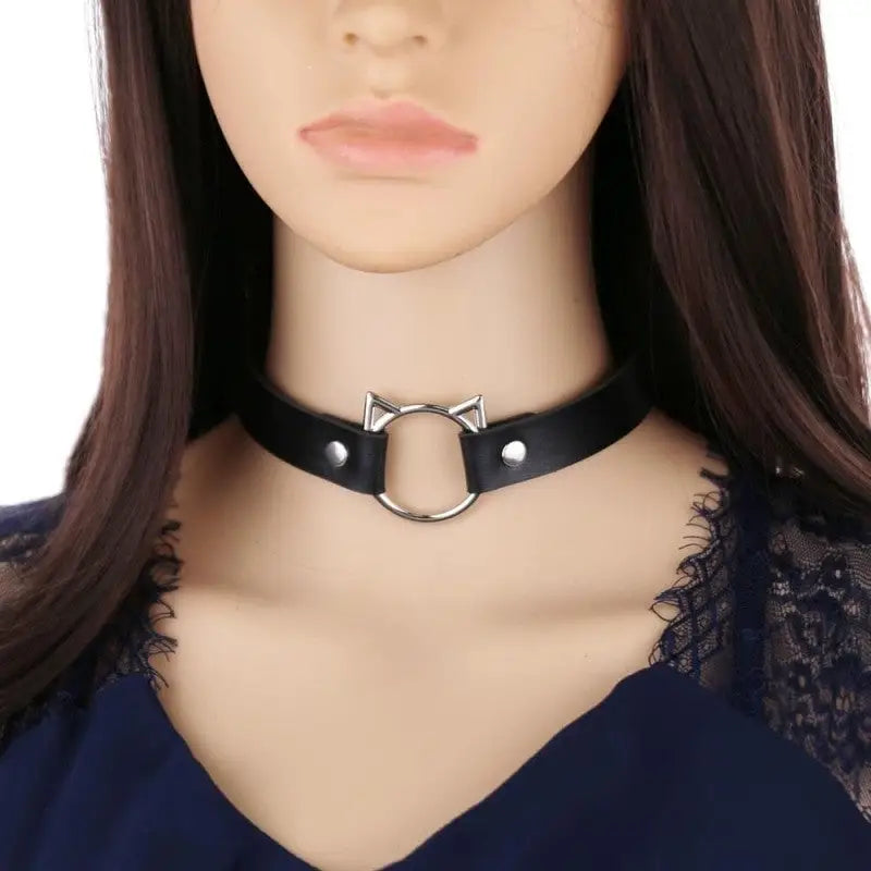 Leather Gothic Lock Hollow Cat Spike Collar