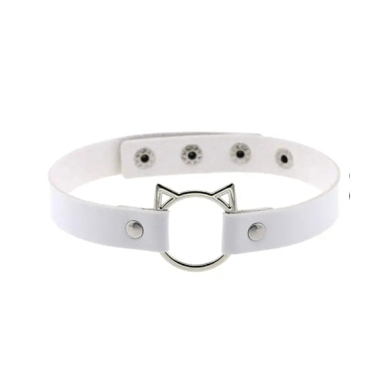 Leather Gothic Lock Hollow Cat Spike Collar
