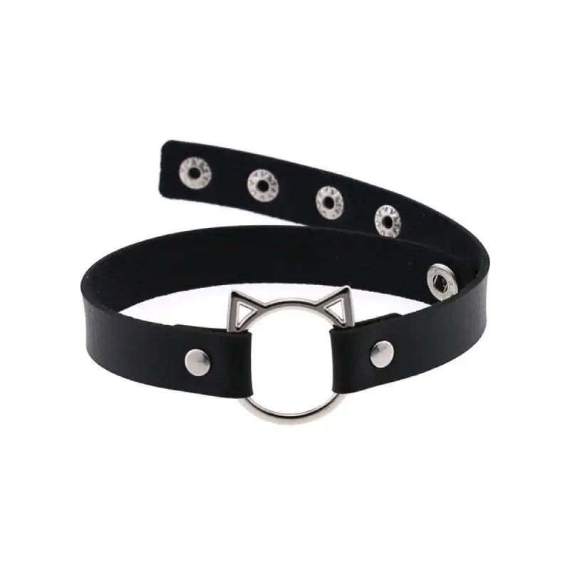 Leather Gothic Lock Hollow Cat Spike Collar