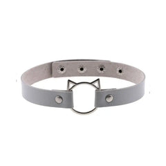 Leather Gothic Lock Hollow Cat Spike Collar Beige / One Size