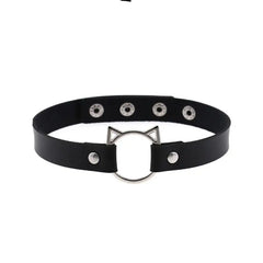 Leather Gothic Lock Hollow Cat Spike Collar Black / One Size