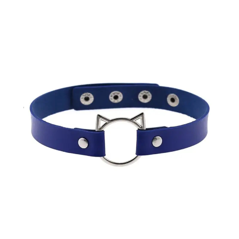 Leather Gothic Lock Hollow Cat Spike Collar Blue / One Size