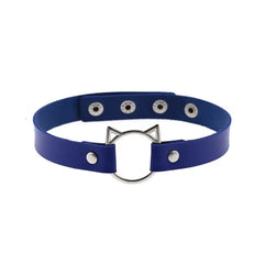 Leather Gothic Lock Hollow Cat Spike Collar Blue / One Size