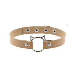 Leather Gothic Lock Hollow Cat Spike Collar Cream / One Size