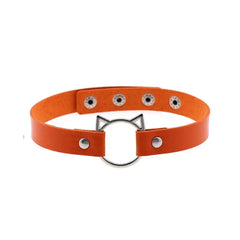 Leather Gothic Lock Hollow Cat Spike Collar Orange