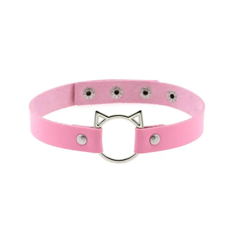 Leather Gothic Lock Hollow Cat Spike Collar Pink / One Size