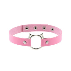 Leather Gothic Lock Hollow Cat Spike Collar Pink / One Size