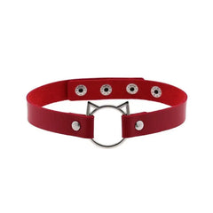 Leather Gothic Lock Hollow Cat Spike Collar Red / One Size