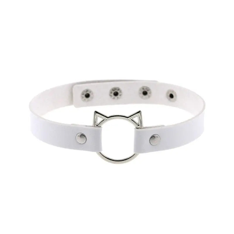 Leather Gothic Lock Hollow Cat Spike Collar White / One Size