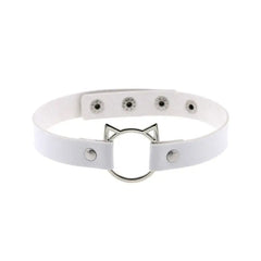 Leather Gothic Lock Hollow Cat Spike Collar White / One Size