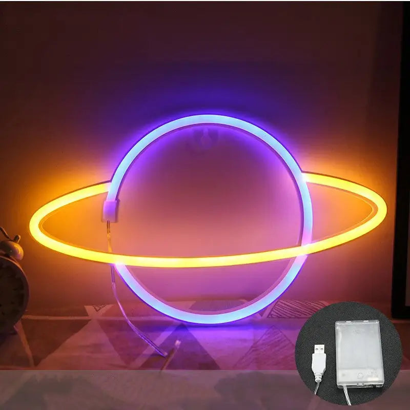 LED Planet Neon Cosmic Lamp Decoration - Blue yellow