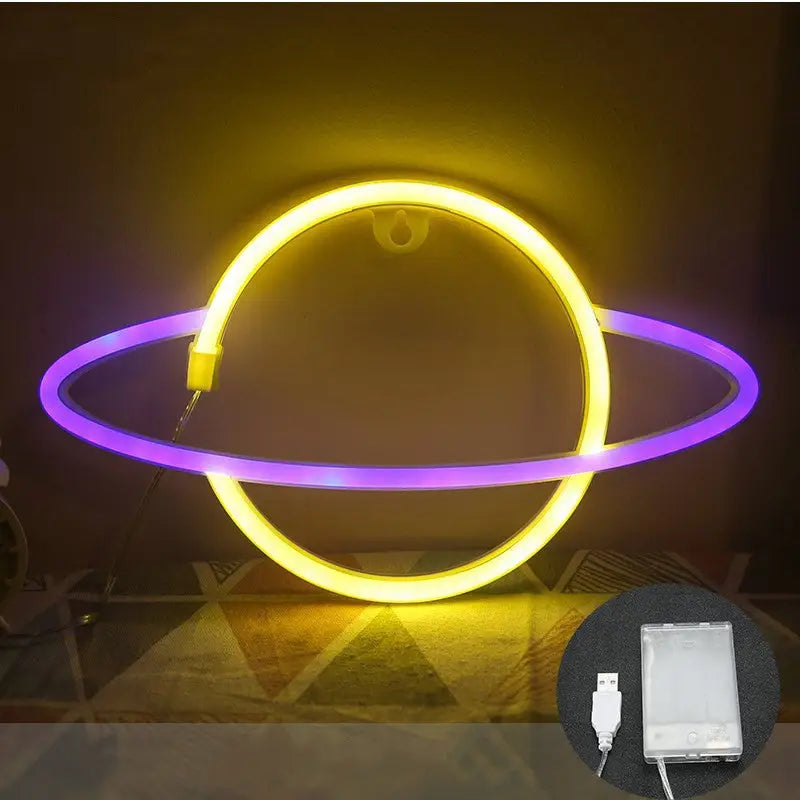 LED Planet Neon Cosmic Lamp Decoration - Yellow blue