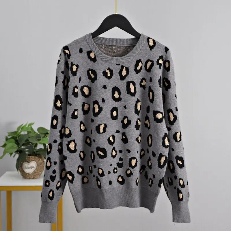 Leopard O-Neck Knitted Sweater