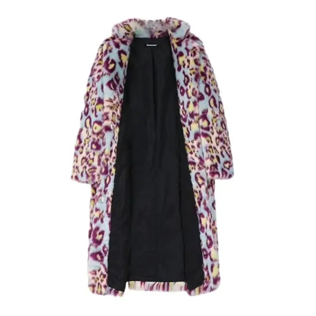 Leopard Print Faux Fur Coat for Women Blue-Leopard / S