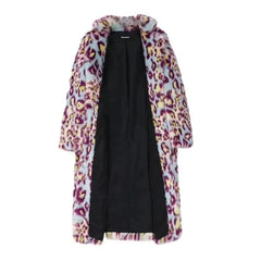 Leopard Print Faux Fur Coat for Women Blue-Leopard / S
