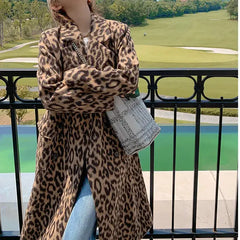 Leopard Print Long Sleeve Long Coat