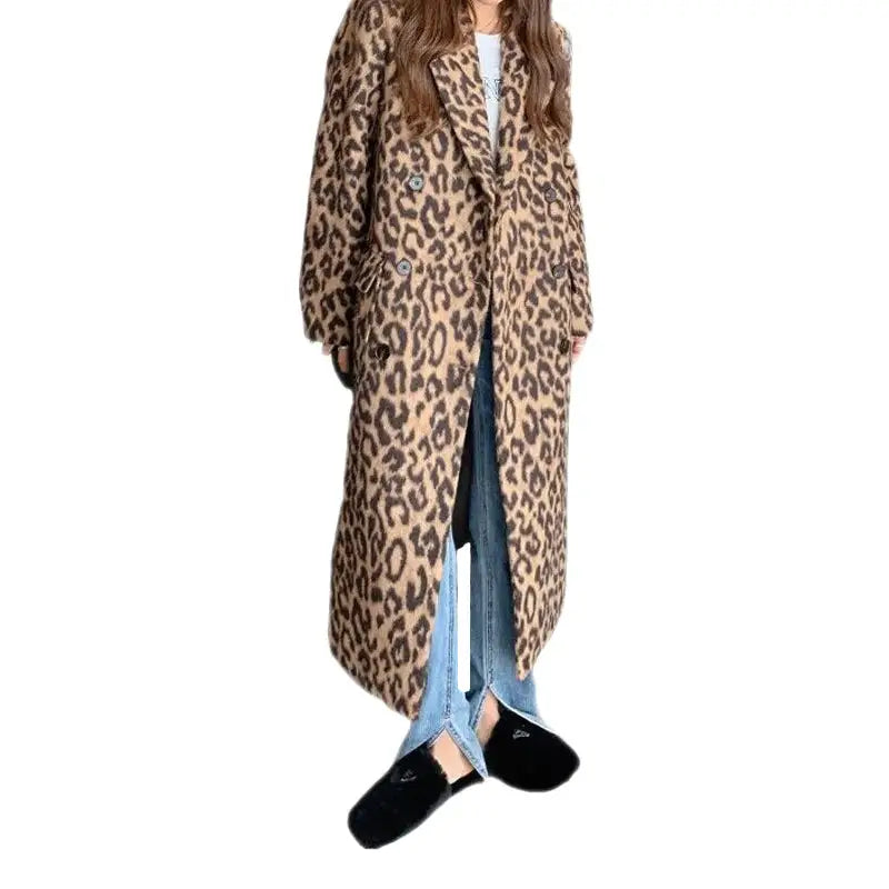 Leopard Print Long Sleeve Long Coat