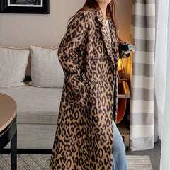 Leopard Print Long Sleeve Long Coat