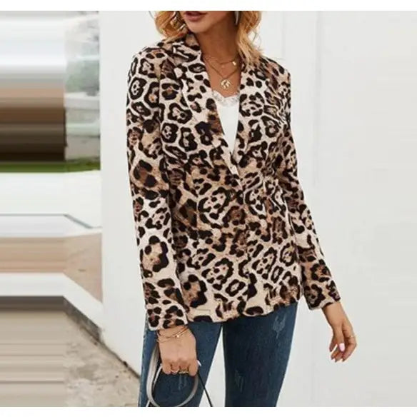 Leopard Print Long Sleeves Lapel Suit Blazer