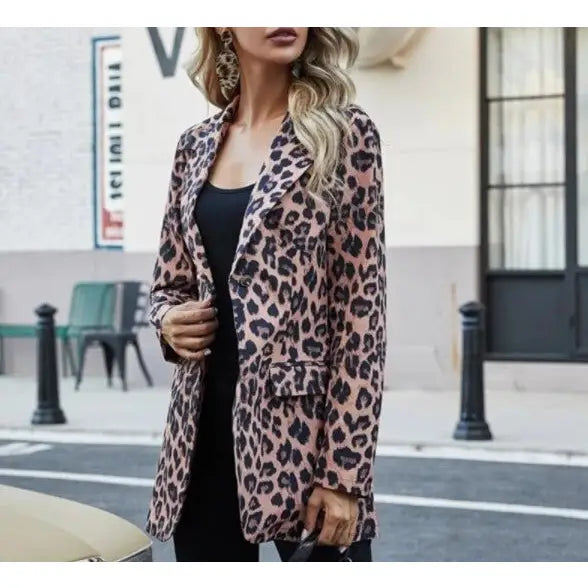 Leopard Print Long Sleeves Lapel Suit Blazer