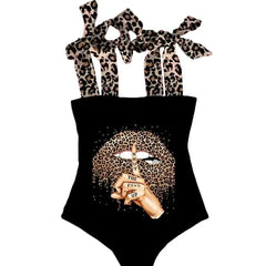 Leopard Shoulder Lace Strap Swimsuit