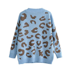 Leopard V Neck Loose Button Cardigan Sweater