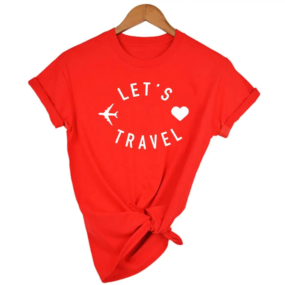 Let’s Travel Airplane Traveling T-shirt - Dark Orange / M