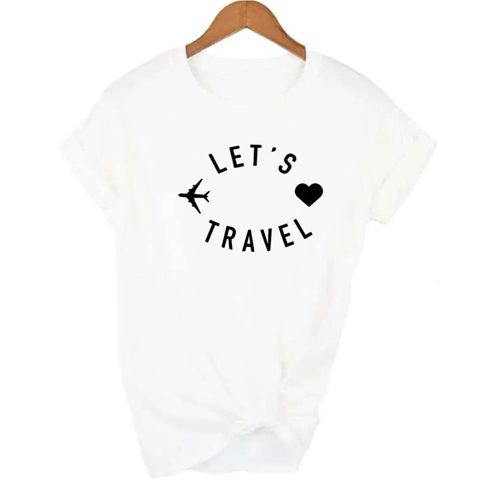 Let’s Travel Airplane Traveling T-shirt - White / XL