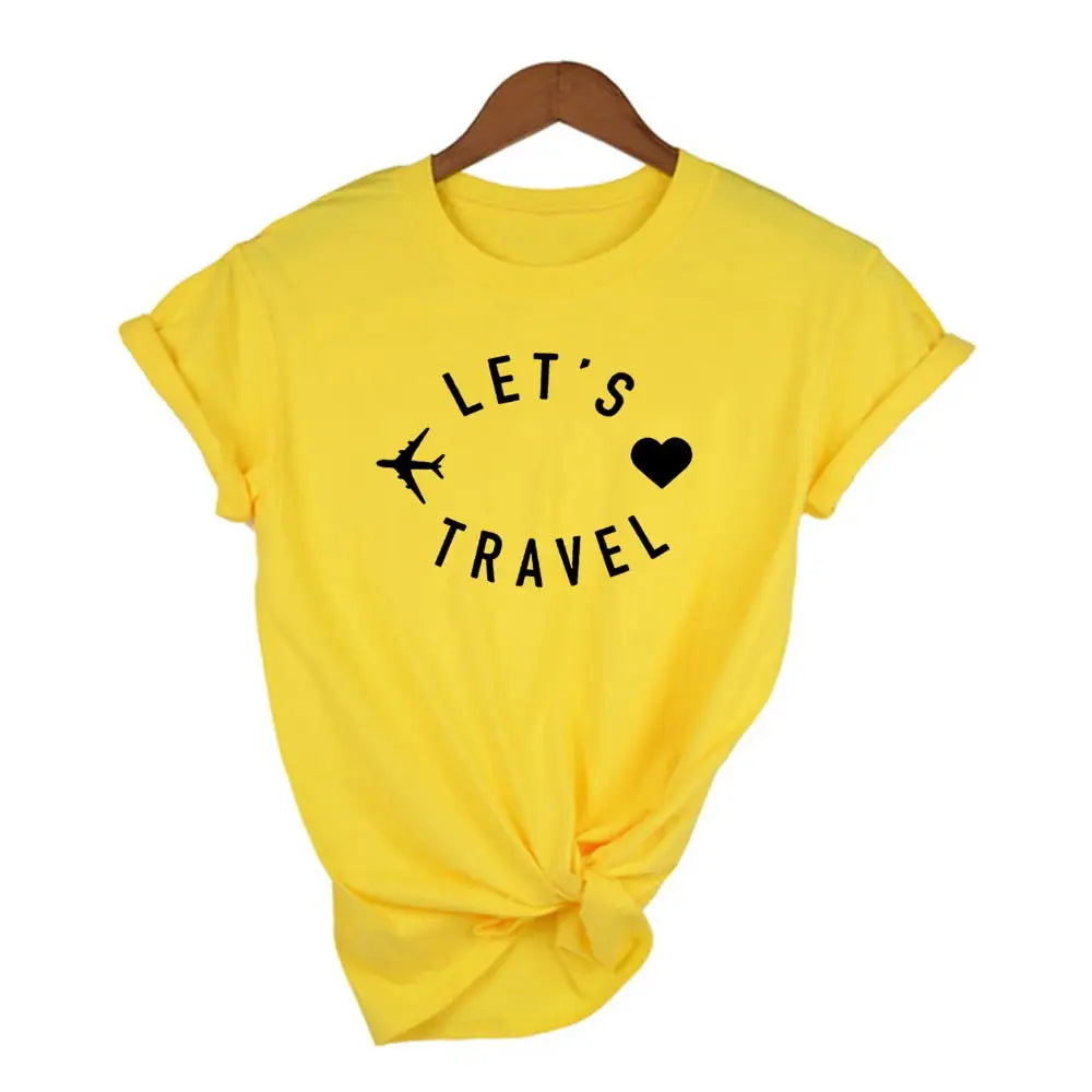 Let’s Travel Airplane Traveling T-shirt - Yellow / M