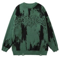 Letter Gothic Knitted Sweaters - Green / M - Sweater