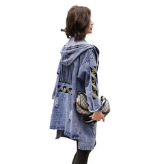 Letter Hooded Oversize Denim Jacket