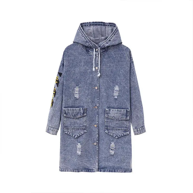 Letter Hooded Oversize Denim Jacket