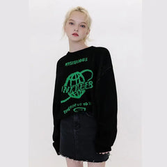 Letter O-Neck Knitted Sweater