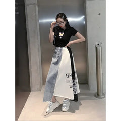 Letter Printing Spell Denim Skirt Loose