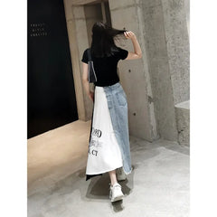 Letter Printing Spell Denim Skirt Loose