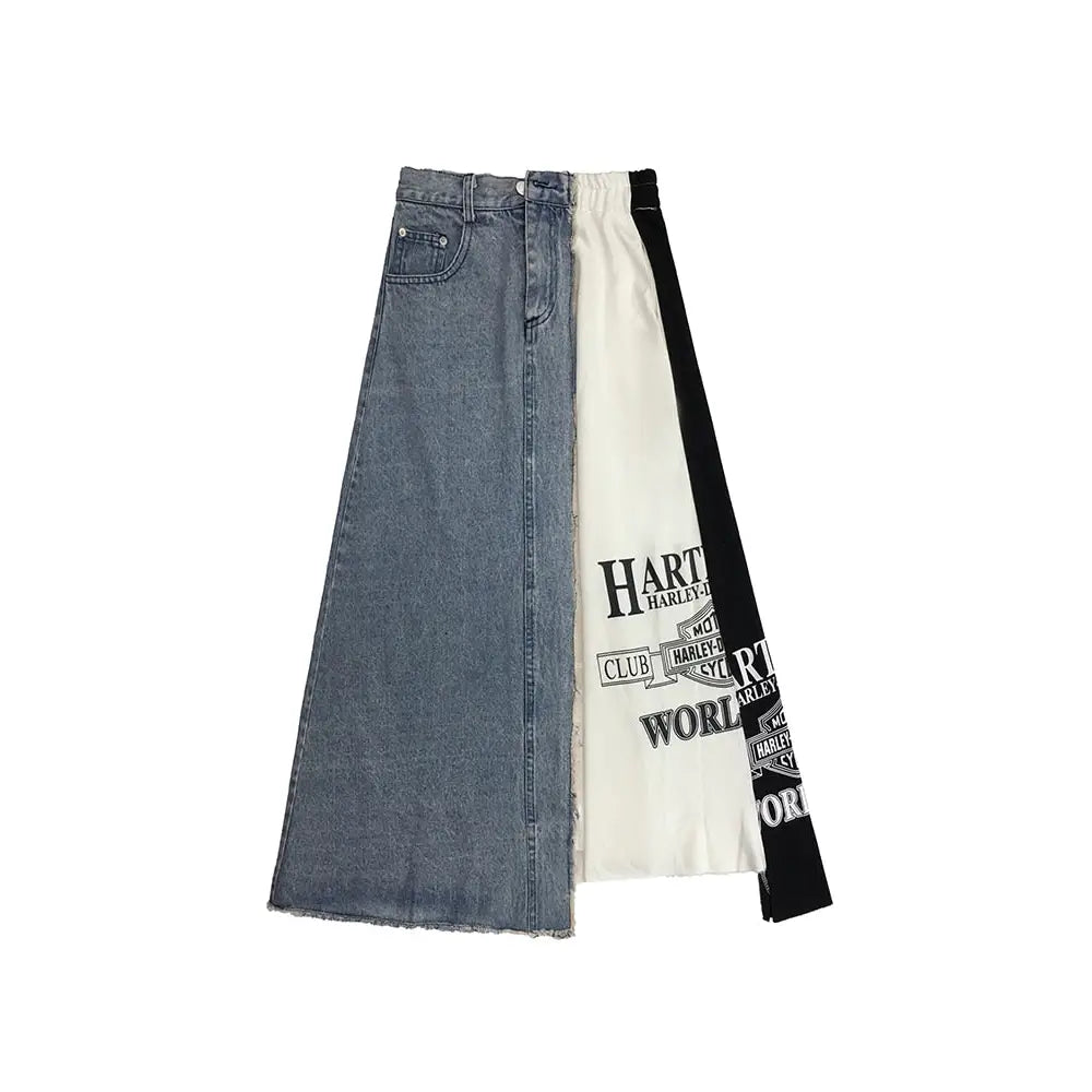 Letter Printing Spell Denim Skirt Loose