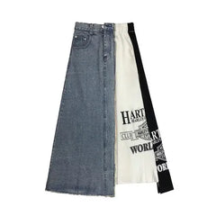 Letter Printing Spell Denim Skirt Loose