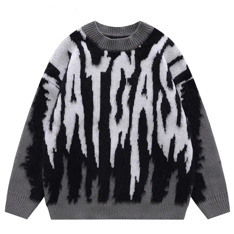 Letters Knitted Sweater - Black / M