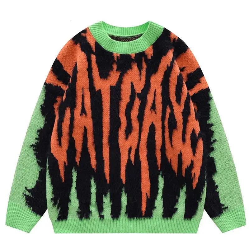 Letters Knitted Sweater - Green / M
