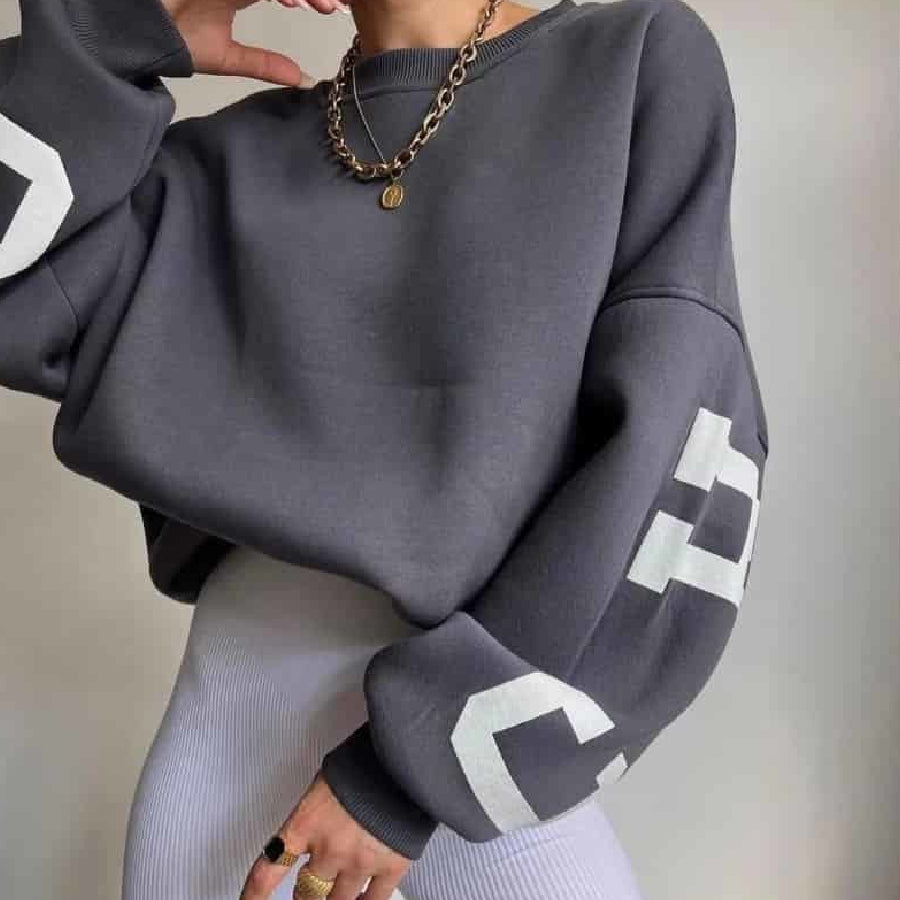 Chicago Letters Long Sleeve Loose Sweater - Grey / S