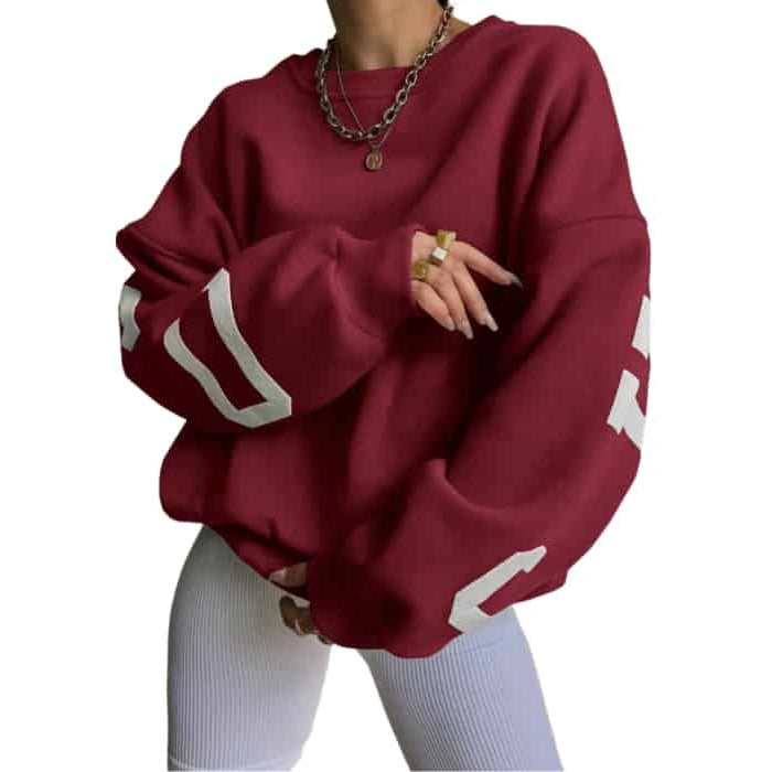 Chicago Letters Long Sleeve Loose Sweater - Red / S