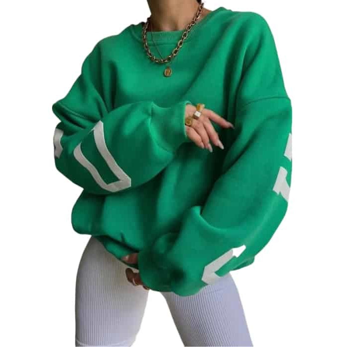 Chicago Letters Long Sleeve Loose Sweater - Dark green / S