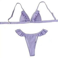 Light Purple Ruffle Striped Swimsuit Set - S - Bikini